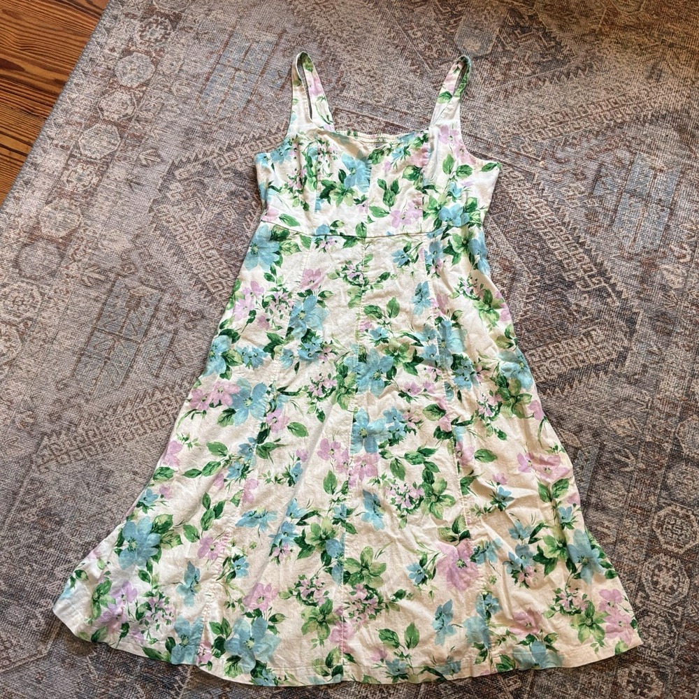 Old Navy Dress Womens XL Floral Linen Smocked Spring Light Feminine Boho Easter